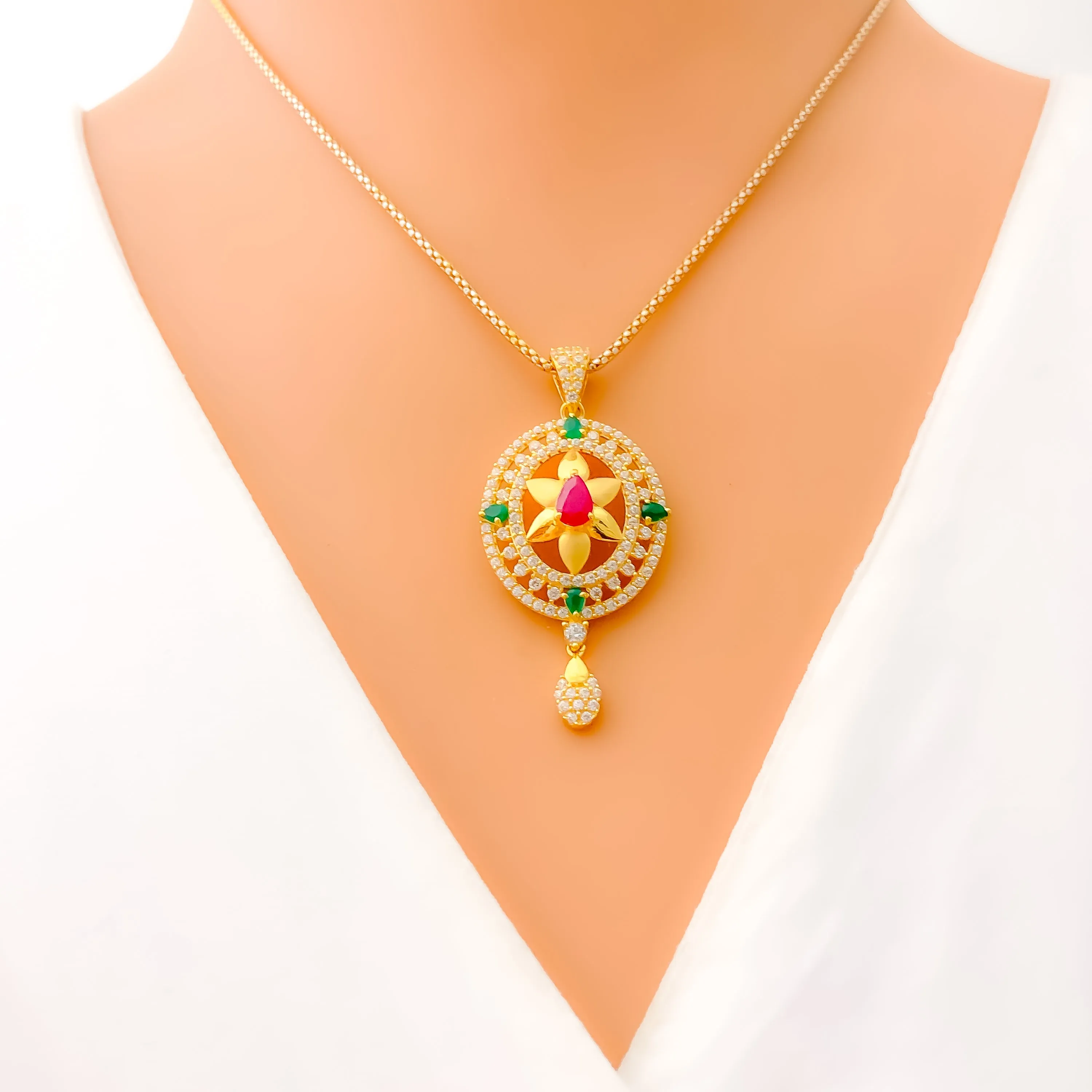 Priceless Decadent 22k Gold Floral CZ Pendant Set