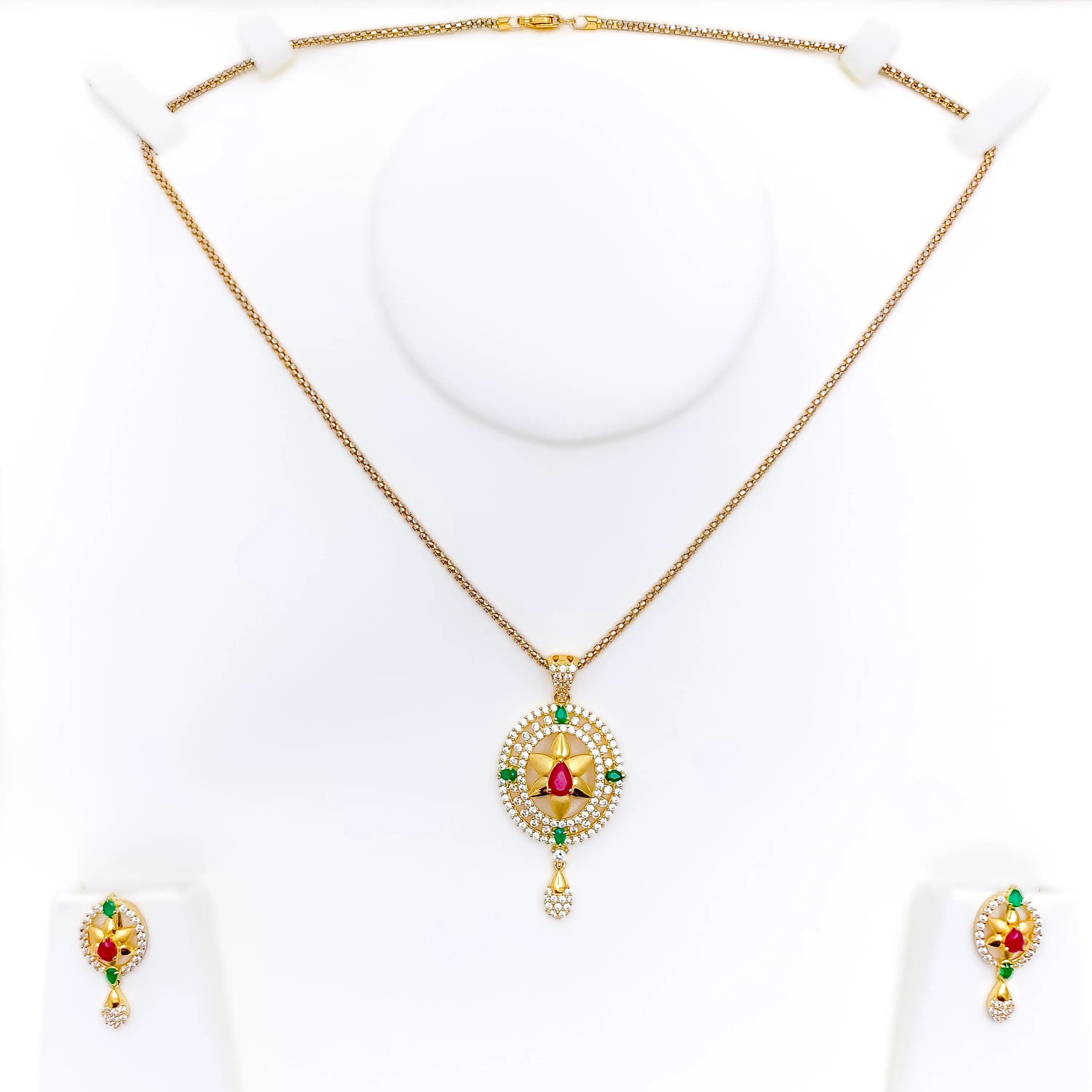 Priceless Decadent 22k Gold Floral CZ Pendant Set