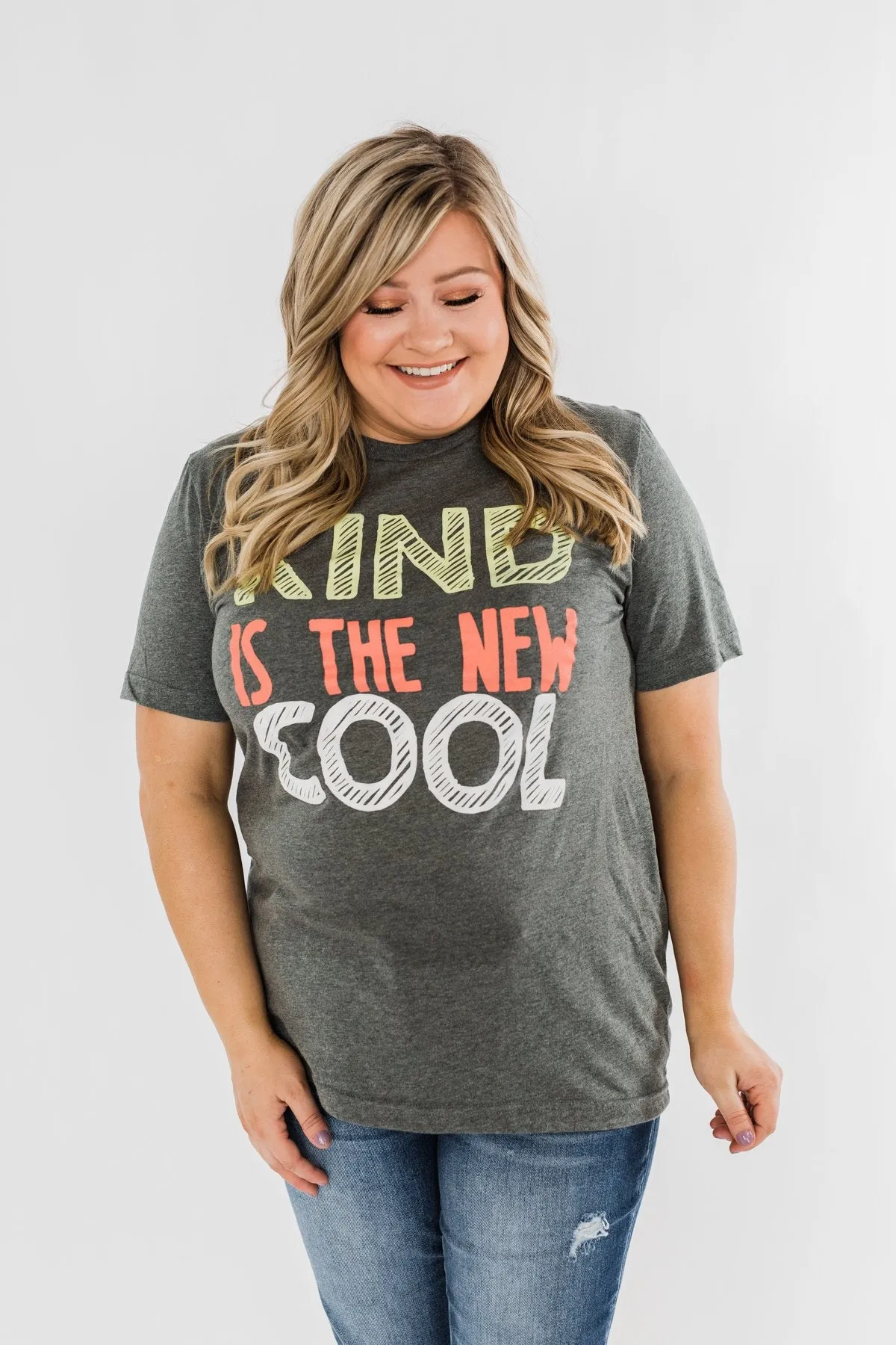 "Kind Is The New Cool" Graphic Tee- Heather Charcoal