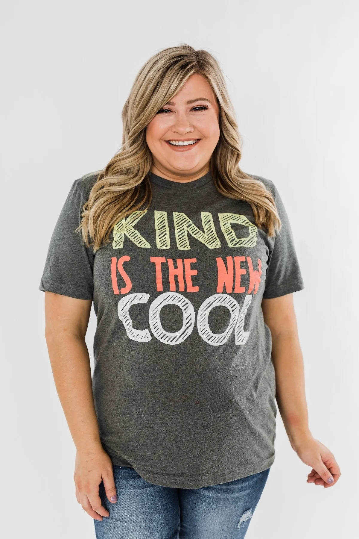 "Kind Is The New Cool" Graphic Tee- Heather Charcoal