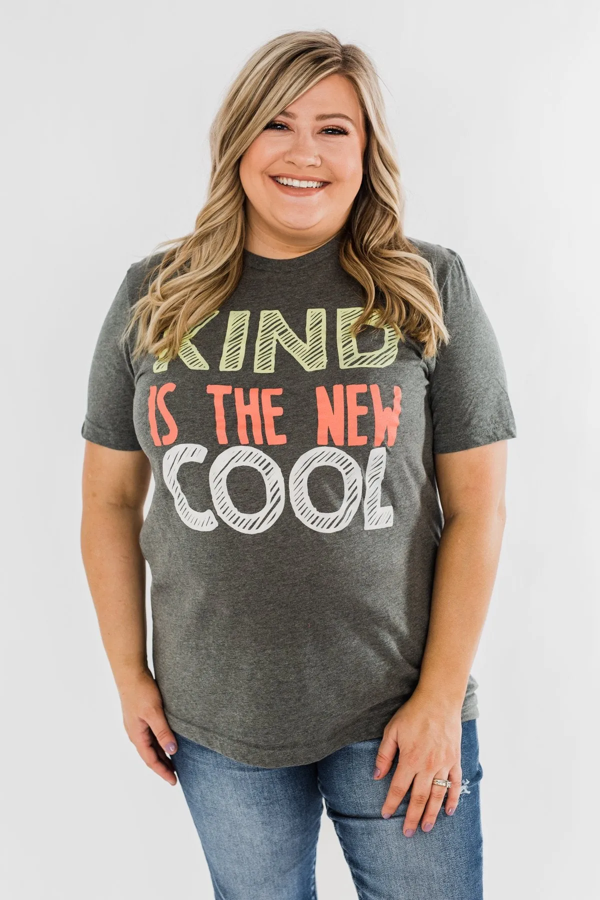 "Kind Is The New Cool" Graphic Tee- Heather Charcoal