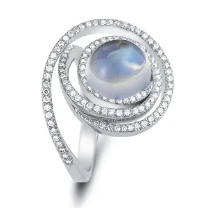 Rainbow Moonstone and Diamond Ring