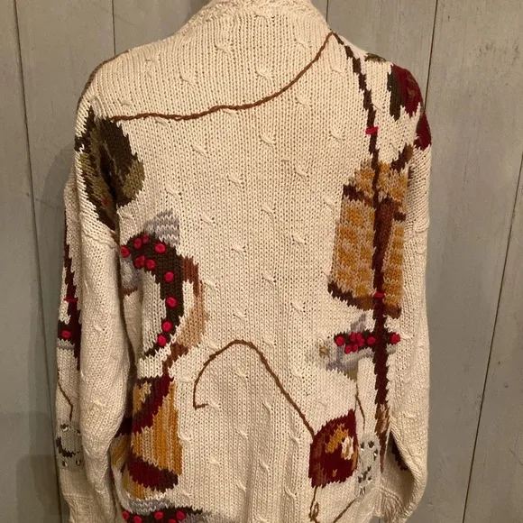 Raphels Cardigan Sweater Hand Knit Fall Fishing Leather Buttons Vintage Size Med