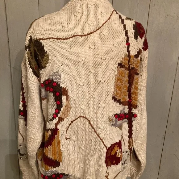 Raphels Cardigan Sweater Hand Knit Fall Fishing Leather Buttons Vintage Size Med