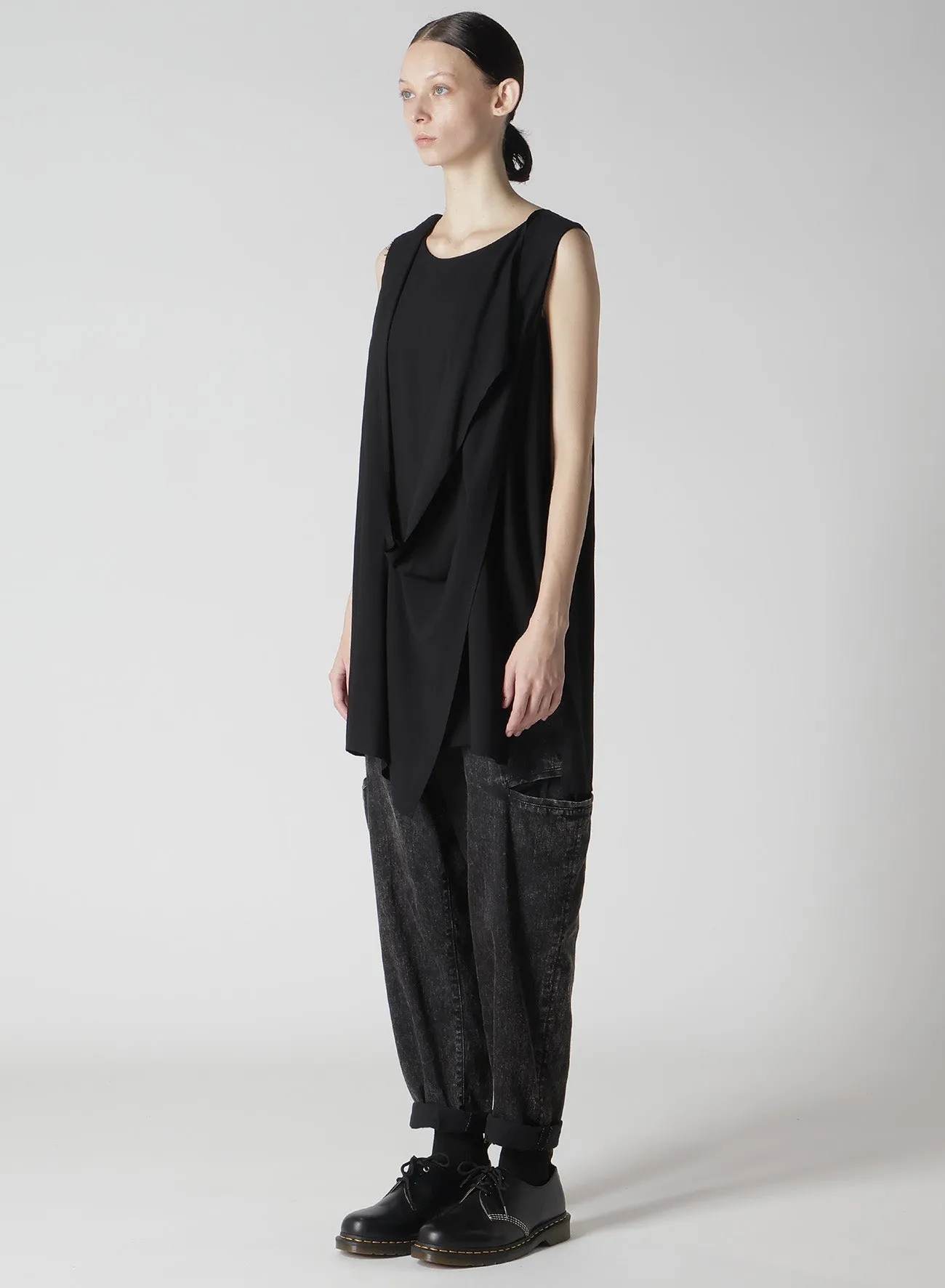 RAYON CAMBRIC FRONT DOUBLE DRAPE BLOUSE