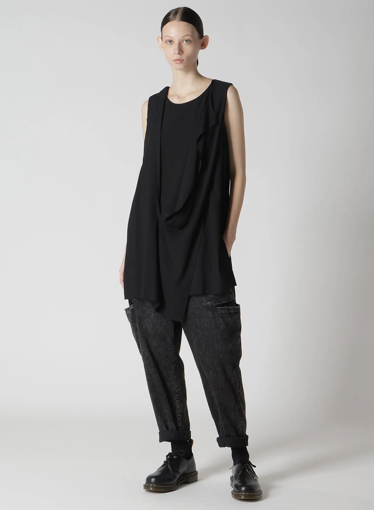RAYON CAMBRIC FRONT DOUBLE DRAPE BLOUSE
