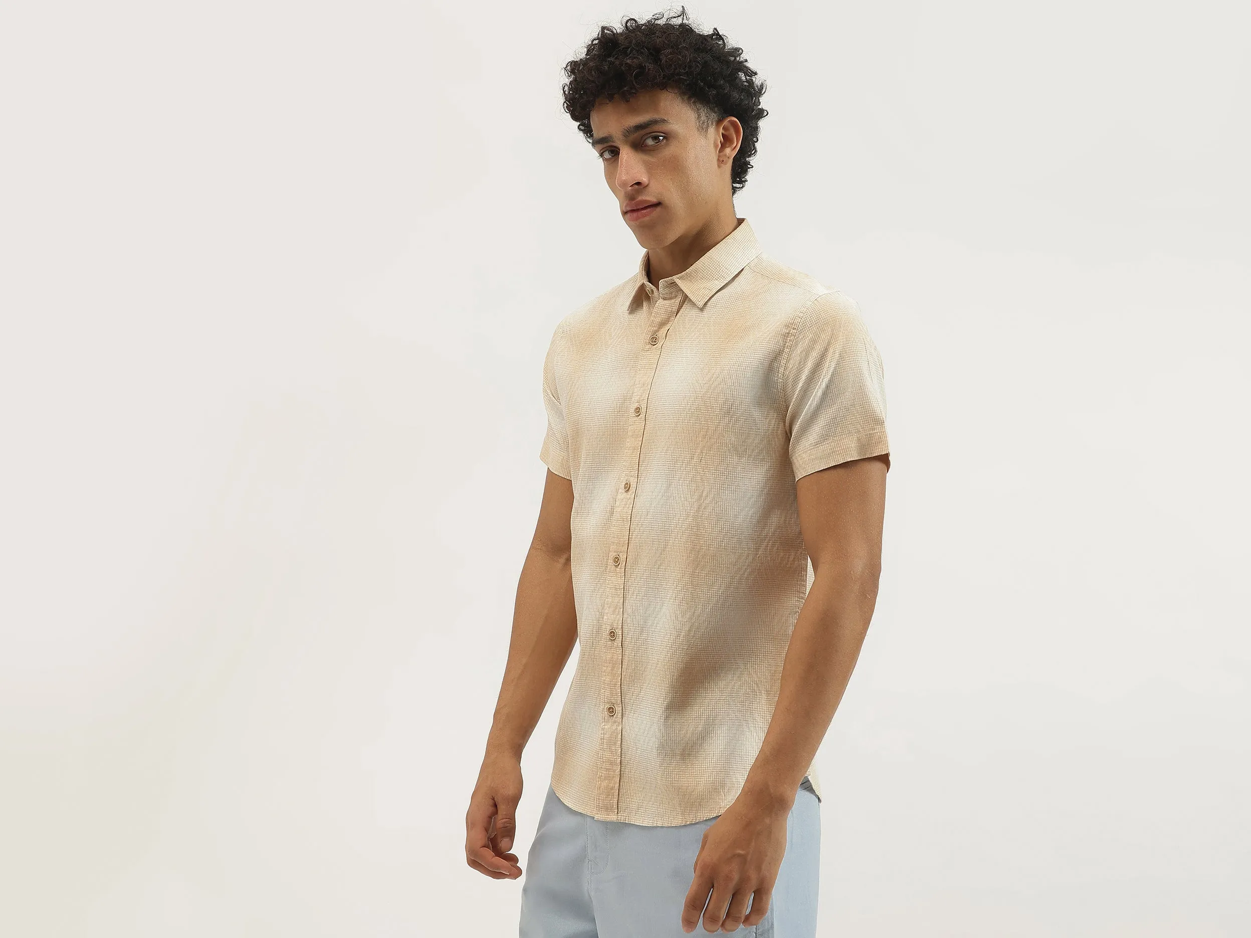 Regular Fit Spread Collar Checkered Shirt
