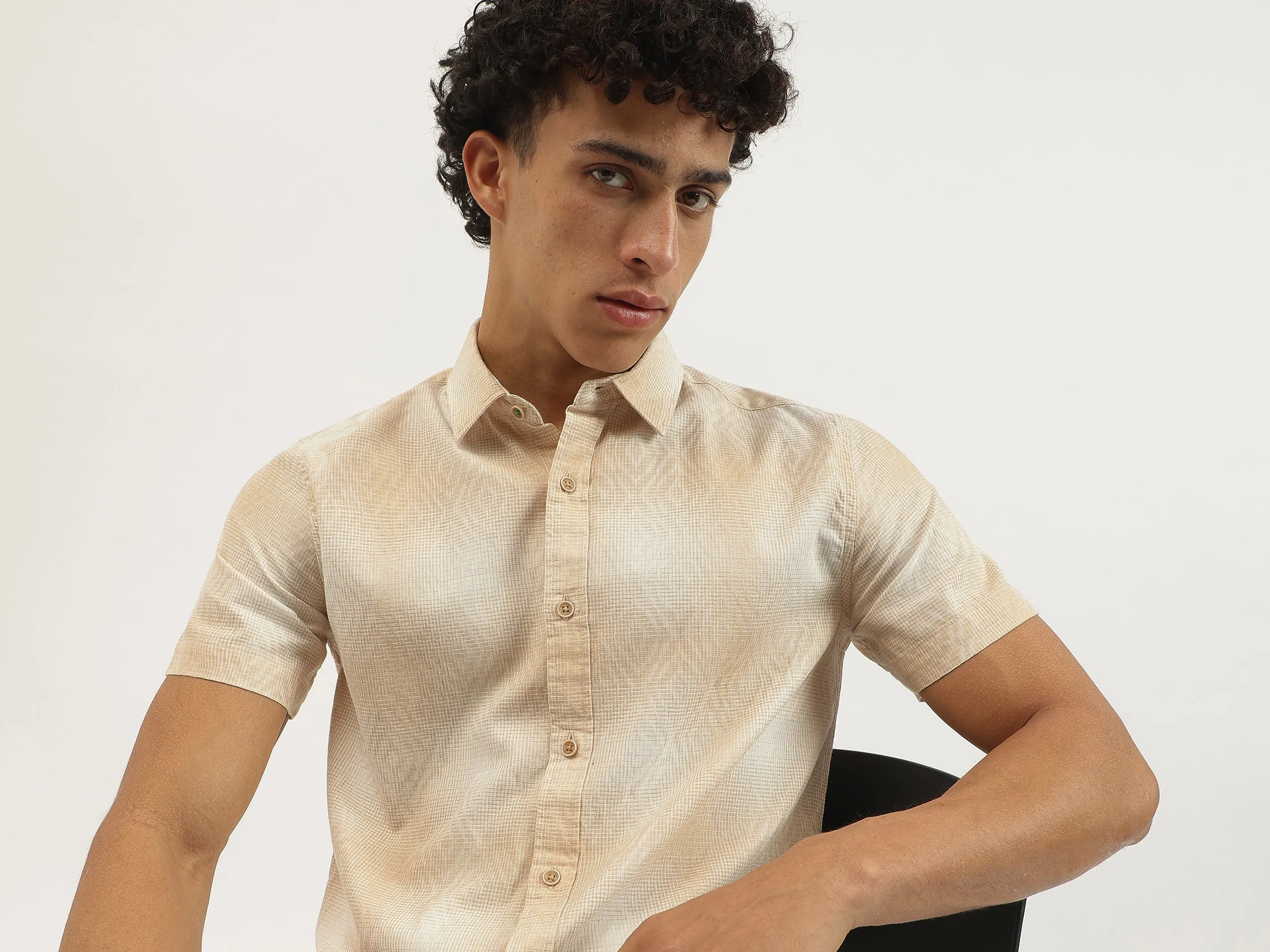 Regular Fit Spread Collar Checkered Shirt