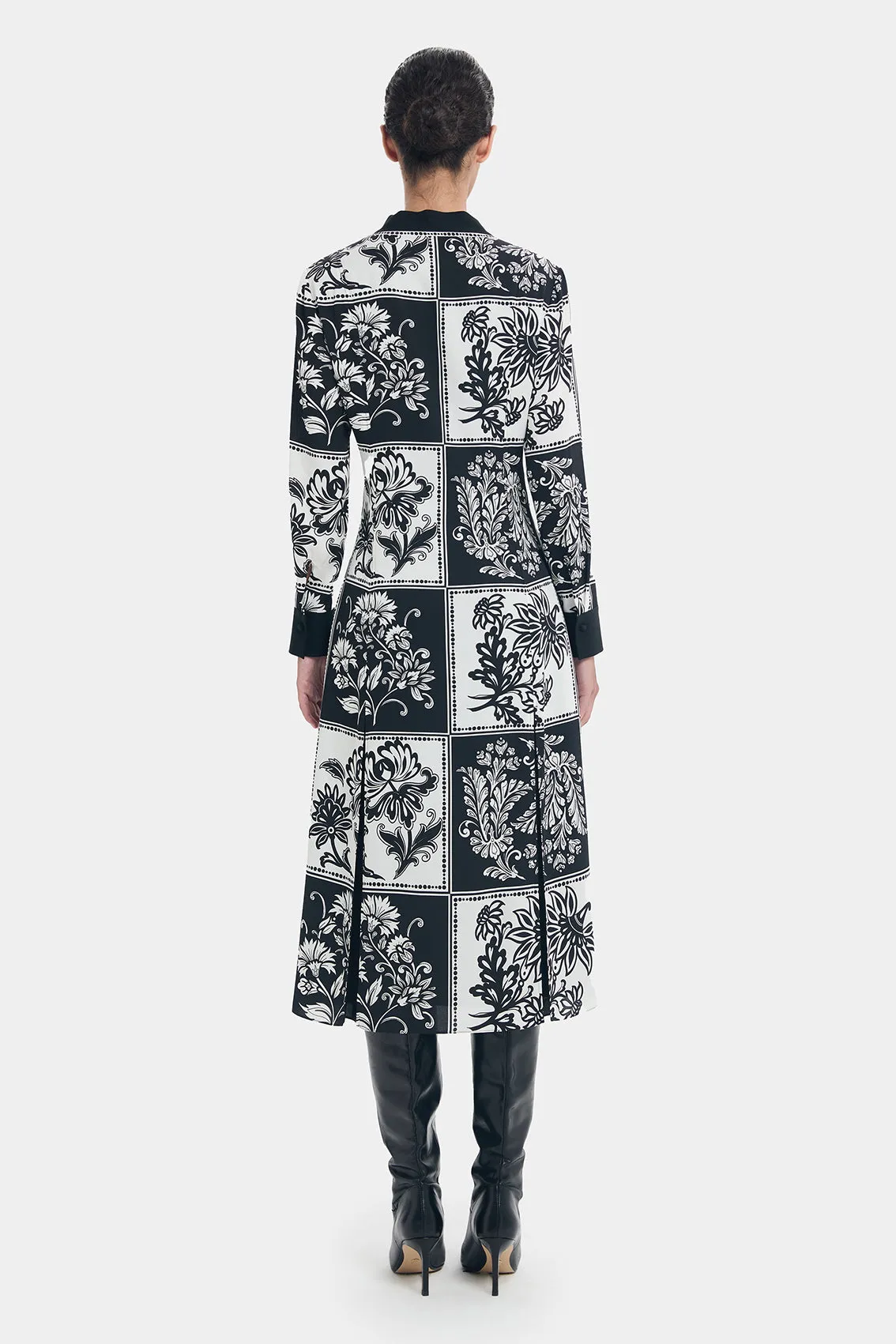 RETRO BLACK & WHITE FLORAL PRINTED DRESS