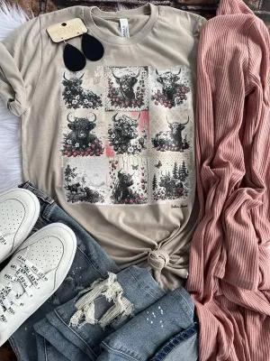 Retro Boho Highland Cow Tee