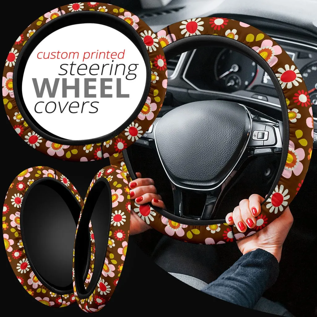 Retro Brown Daisy Mod Steering Wheel Covers