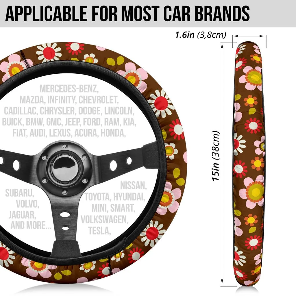 Retro Brown Daisy Mod Steering Wheel Covers