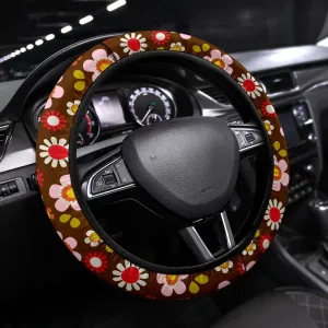 Retro Brown Daisy Mod Steering Wheel Covers