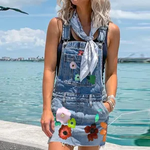 Retro Denim Flower Power Dungarees