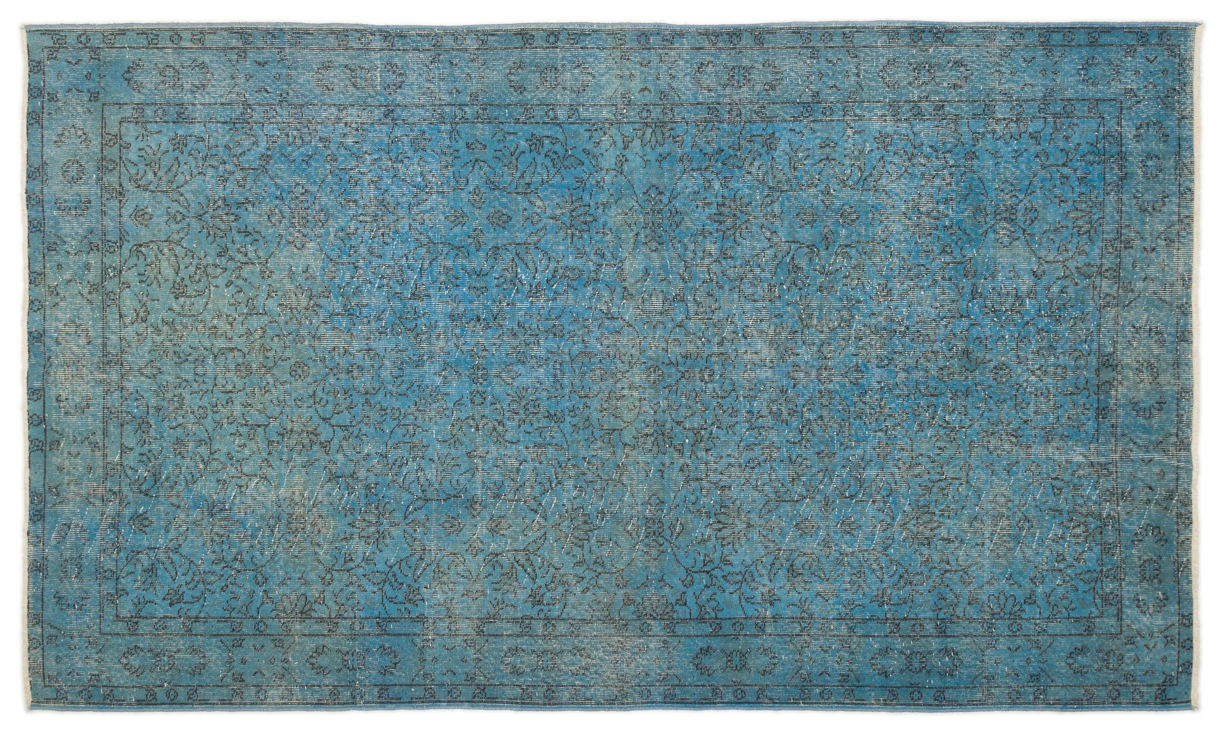 Retro Design Turquoise Over Dyed Vintage Rug 5'5'' x 9'2'' ft 164 x 280 cm