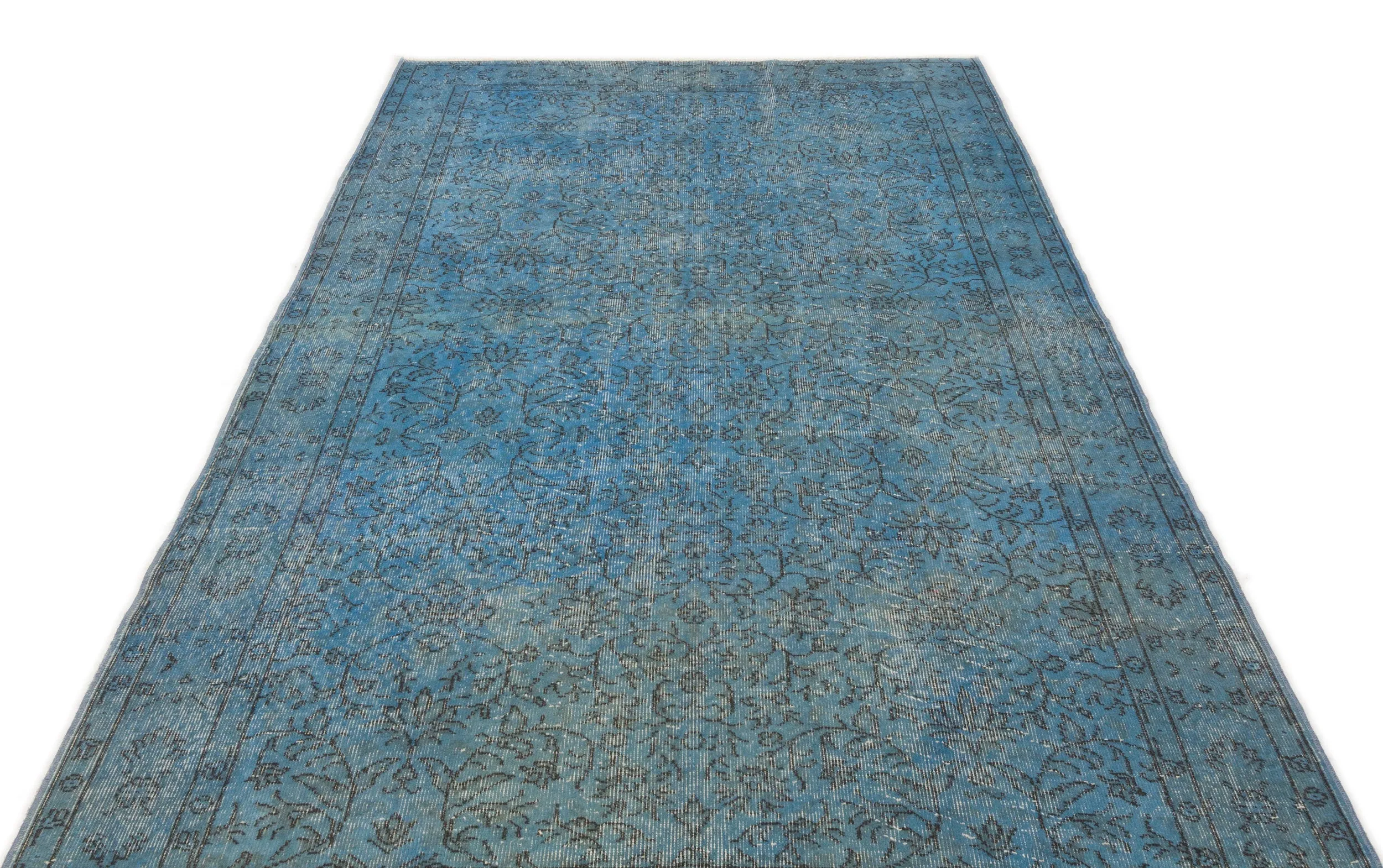 Retro Design Turquoise Over Dyed Vintage Rug 5'5'' x 9'2'' ft 164 x 280 cm
