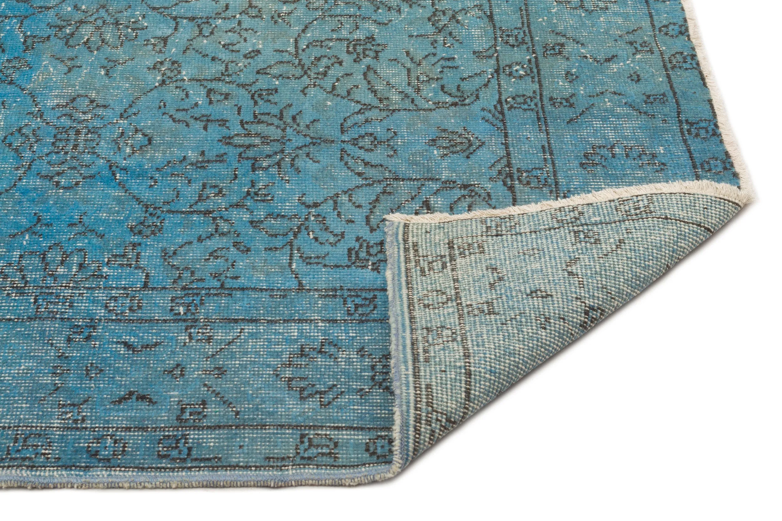 Retro Design Turquoise Over Dyed Vintage Rug 5'5'' x 9'2'' ft 164 x 280 cm