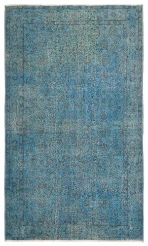 Retro Design Turquoise Over Dyed Vintage Rug 5'5'' x 9'2'' ft 164 x 280 cm