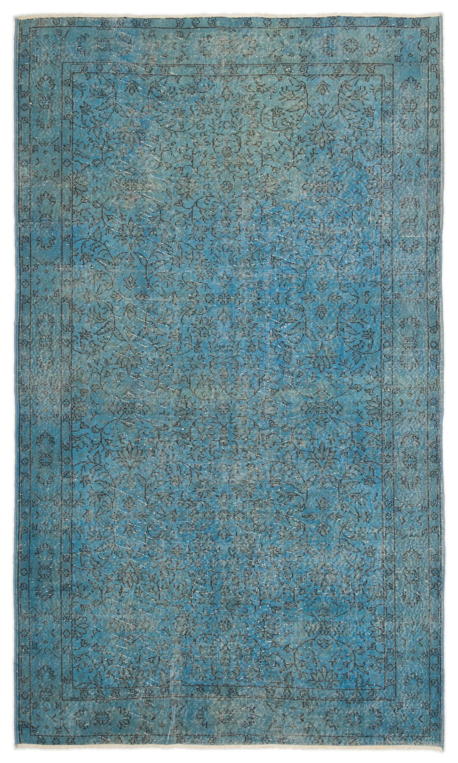Retro Design Turquoise Over Dyed Vintage Rug 5'5'' x 9'2'' ft 164 x 280 cm