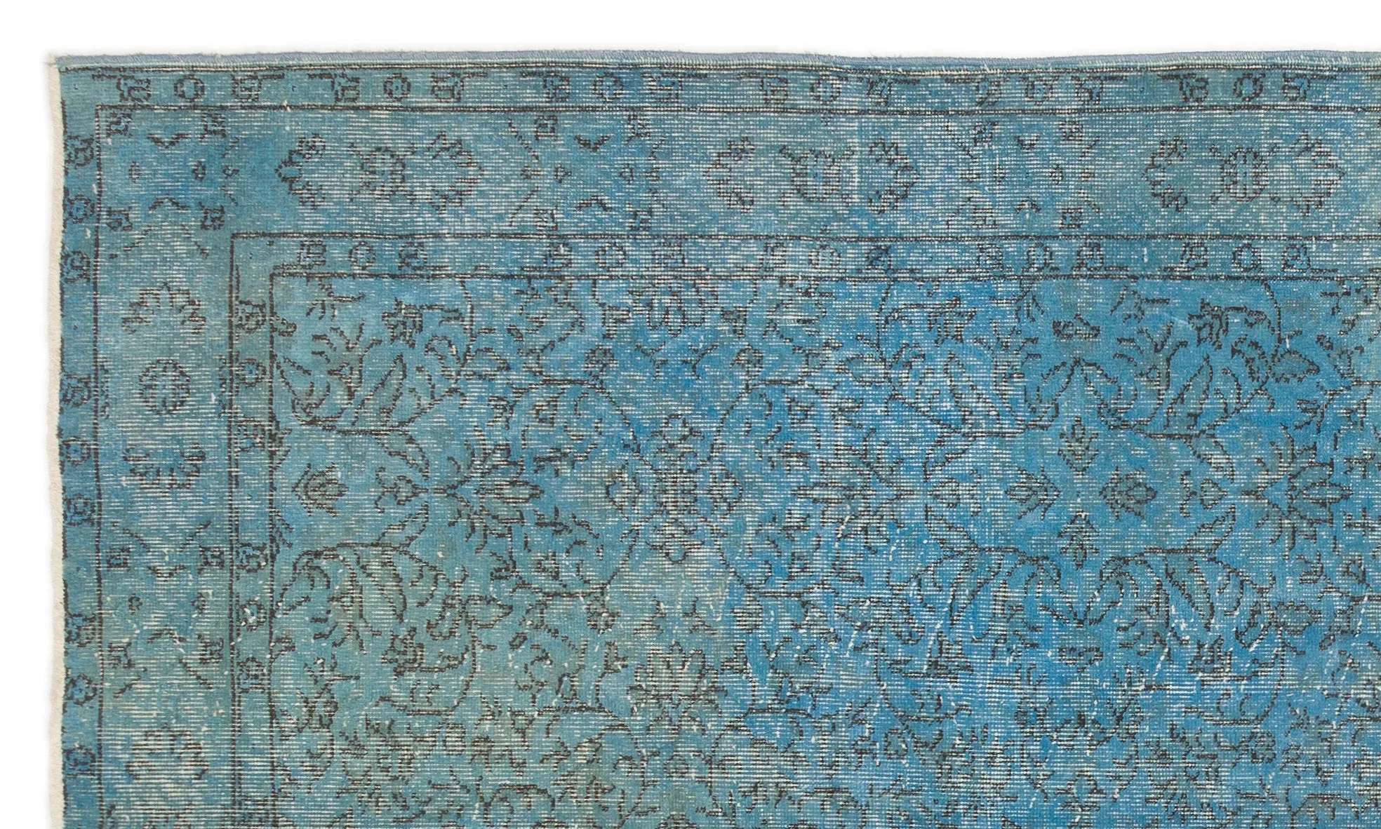 Retro Design Turquoise Over Dyed Vintage Rug 5'5'' x 9'2'' ft 164 x 280 cm