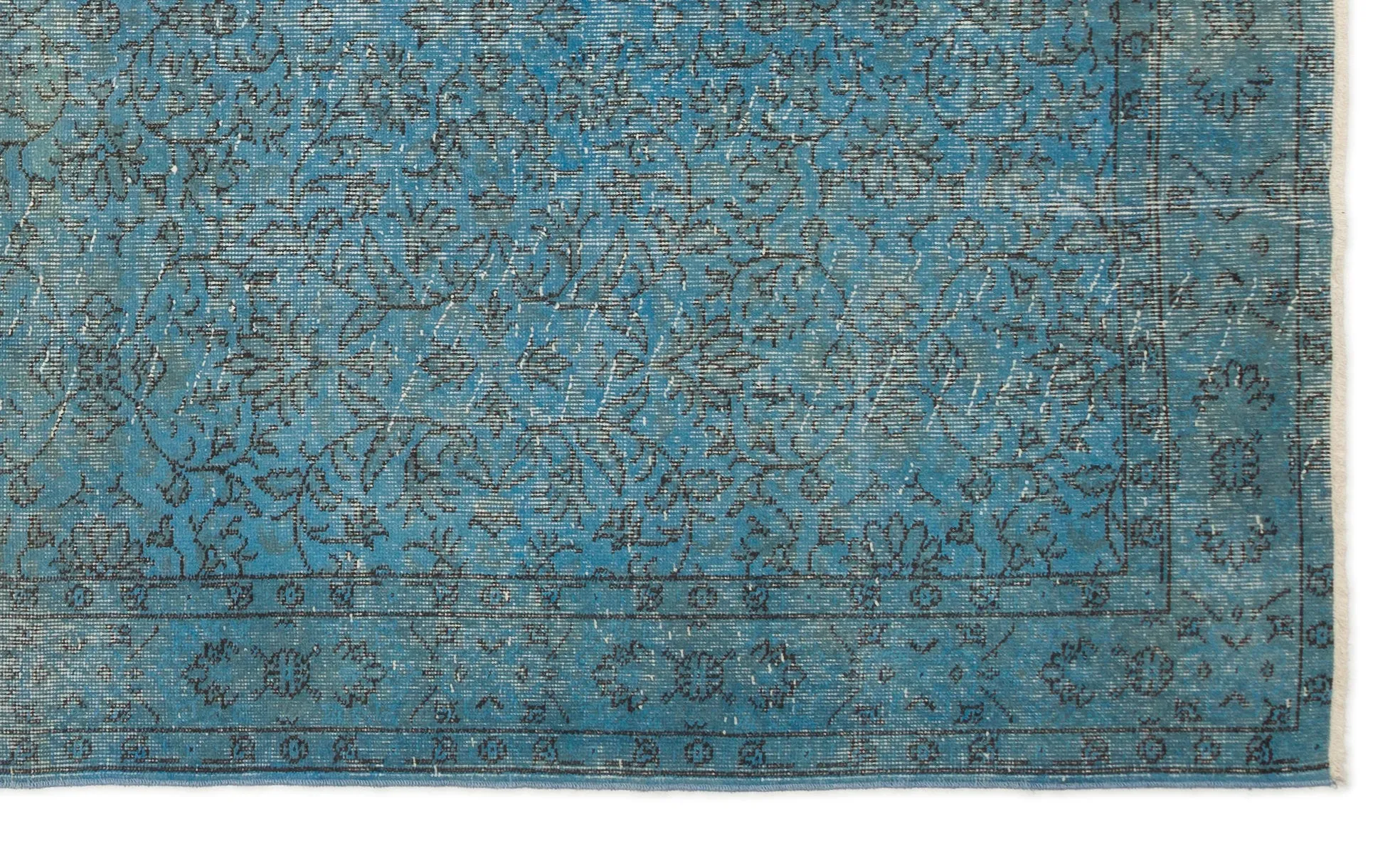 Retro Design Turquoise Over Dyed Vintage Rug 5'5'' x 9'2'' ft 164 x 280 cm