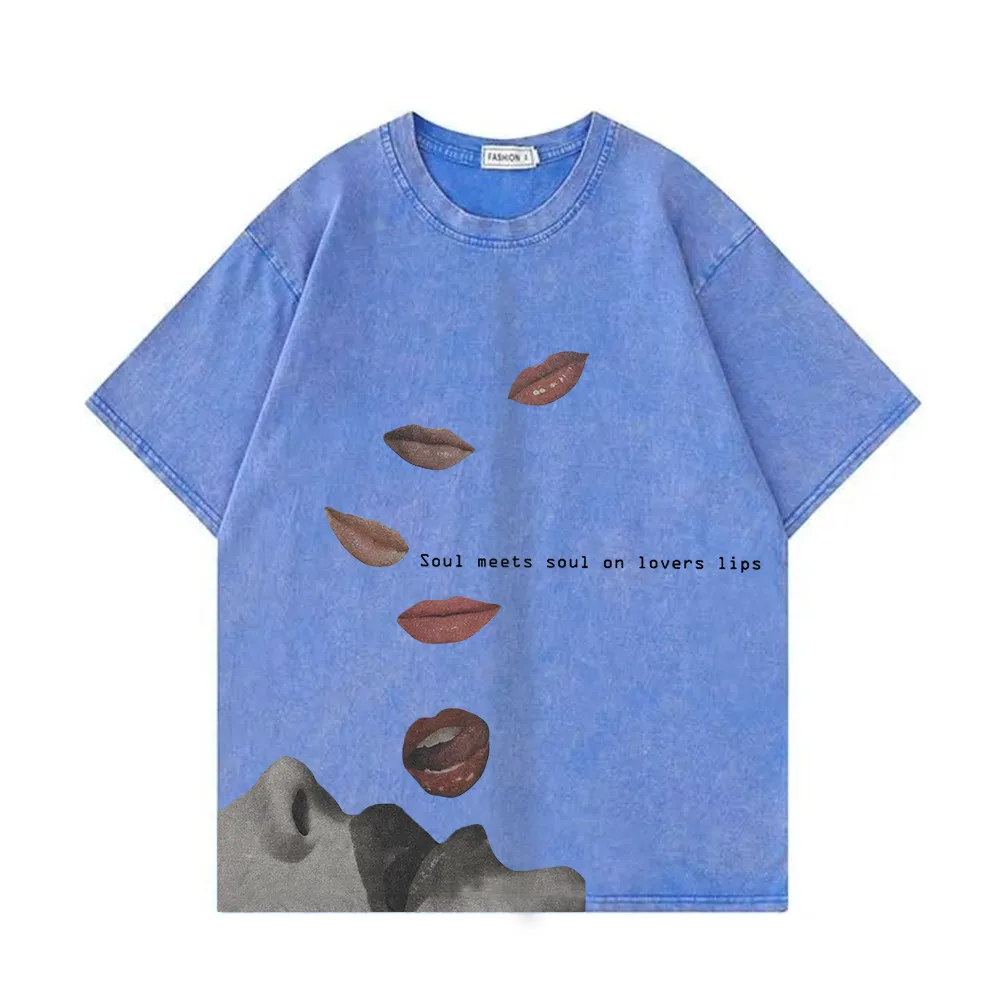 Retro Fun Lip Print Washed T-Shirt