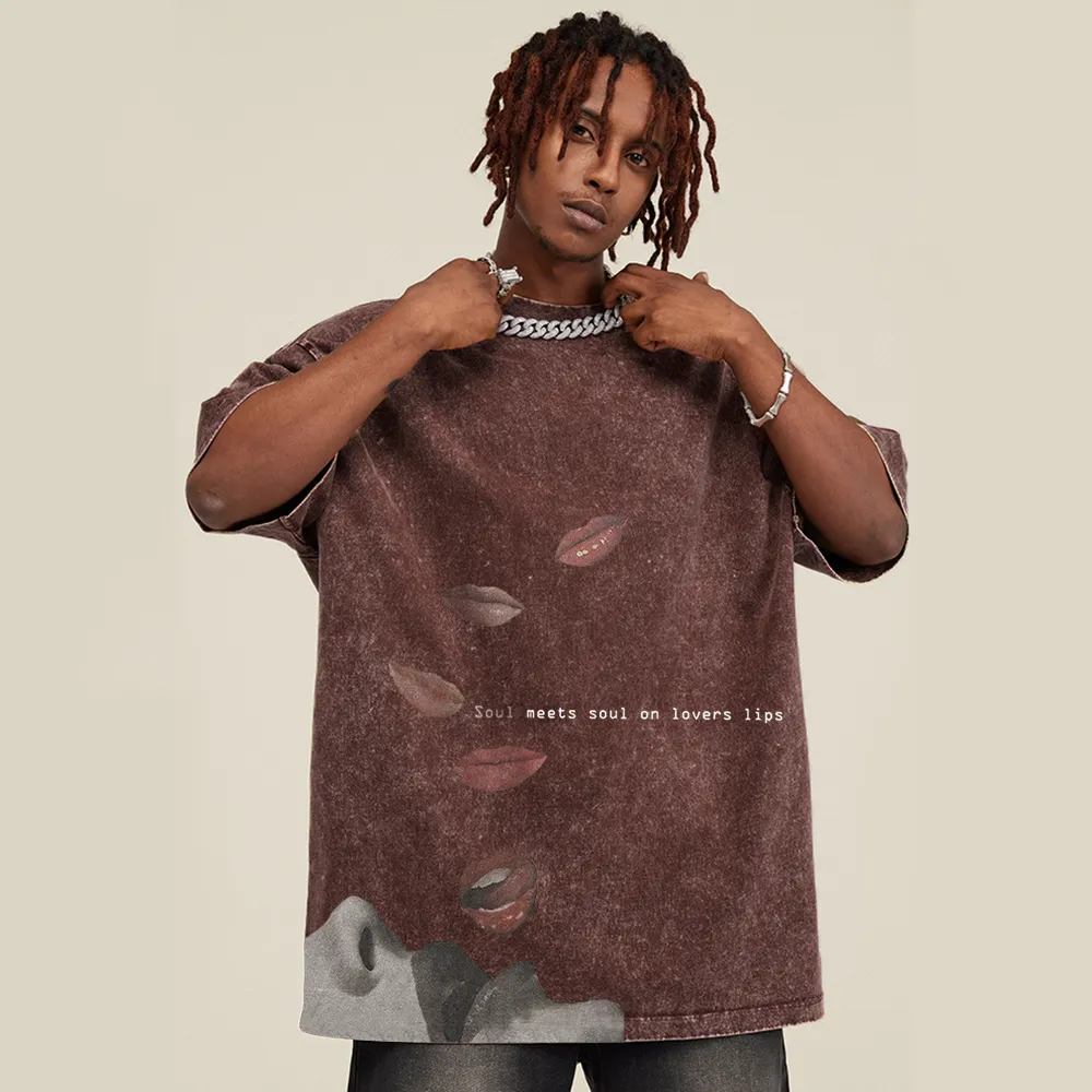 Retro Fun Lip Print Washed T-Shirt