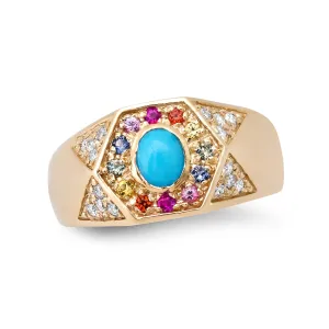 Retro hexagon signet - rainbow
