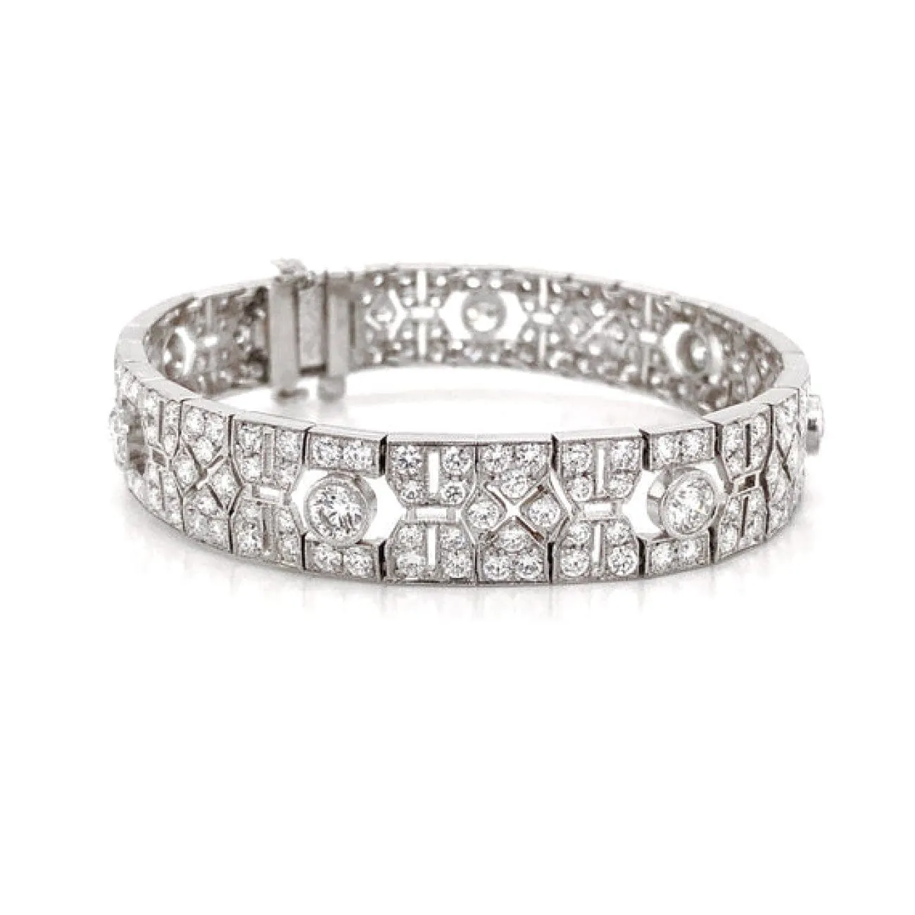 RETRO INSPIRED ROUND CUT WHITE DIAMONDS 10.21 CARAT LINK PLATINUM BRACELET