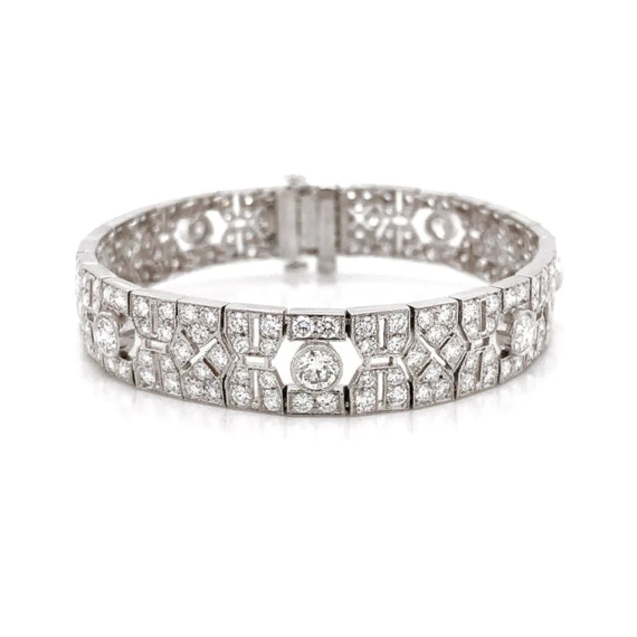 RETRO INSPIRED ROUND CUT WHITE DIAMONDS 10.21 CARAT LINK PLATINUM BRACELET