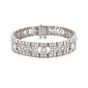 RETRO INSPIRED ROUND CUT WHITE DIAMONDS 10.21 CARAT LINK PLATINUM BRACELET