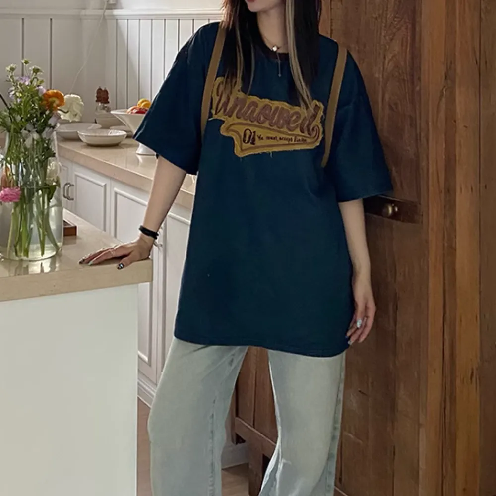 Retro Patch Embroidered Washed T-shirt