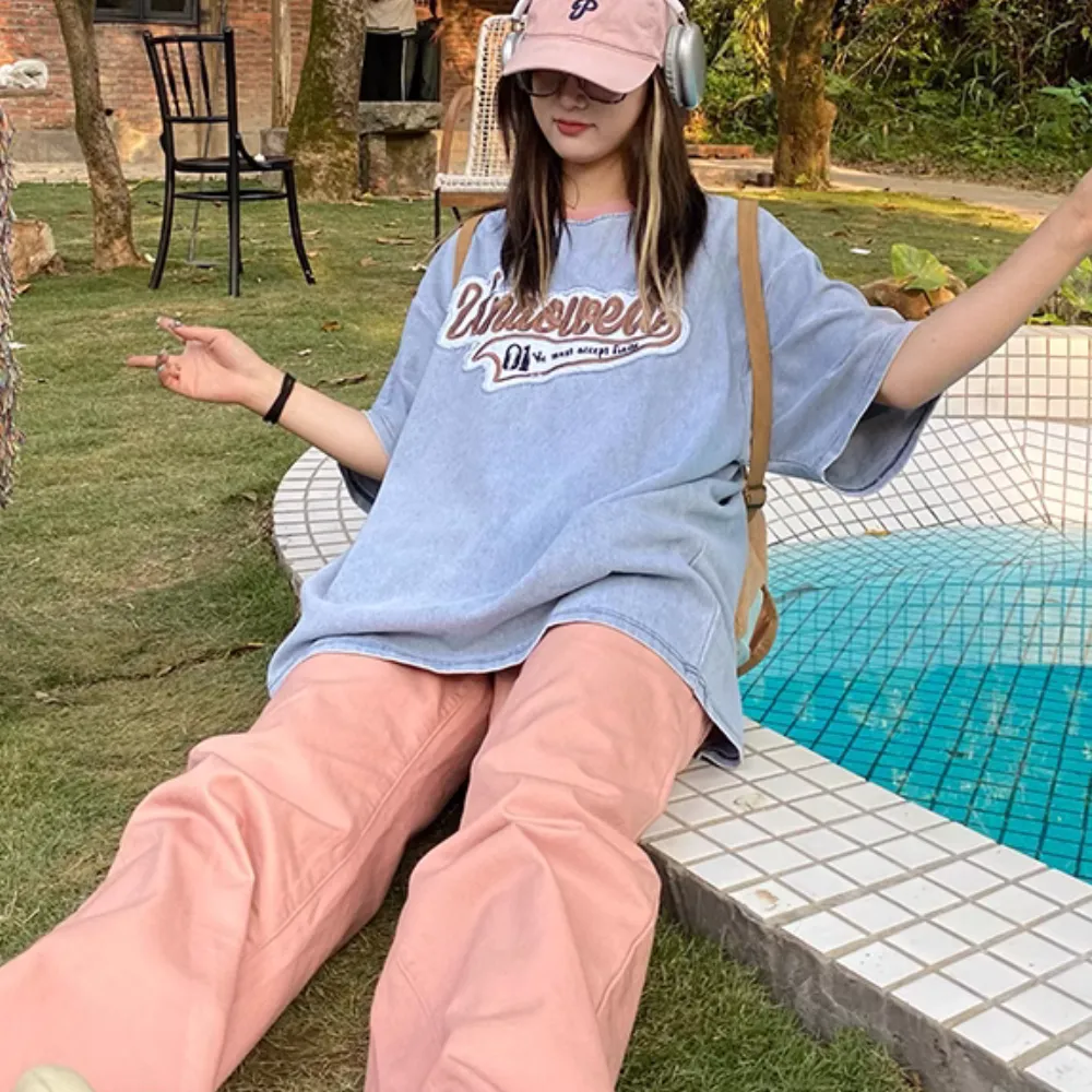 Retro Patch Embroidered Washed T-shirt