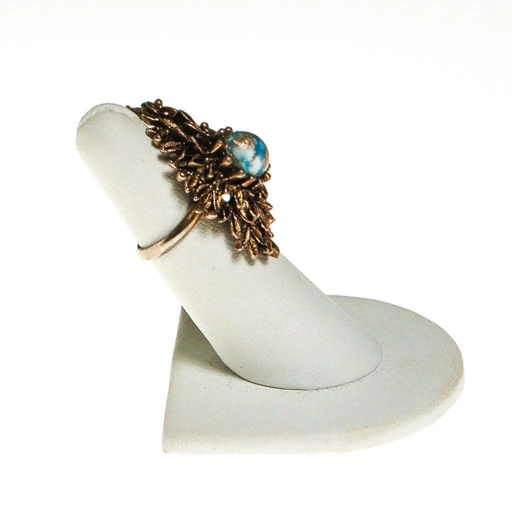 Retro Statement Ring Antique Gold Tone with Speckled Turquoise Cabochon Center