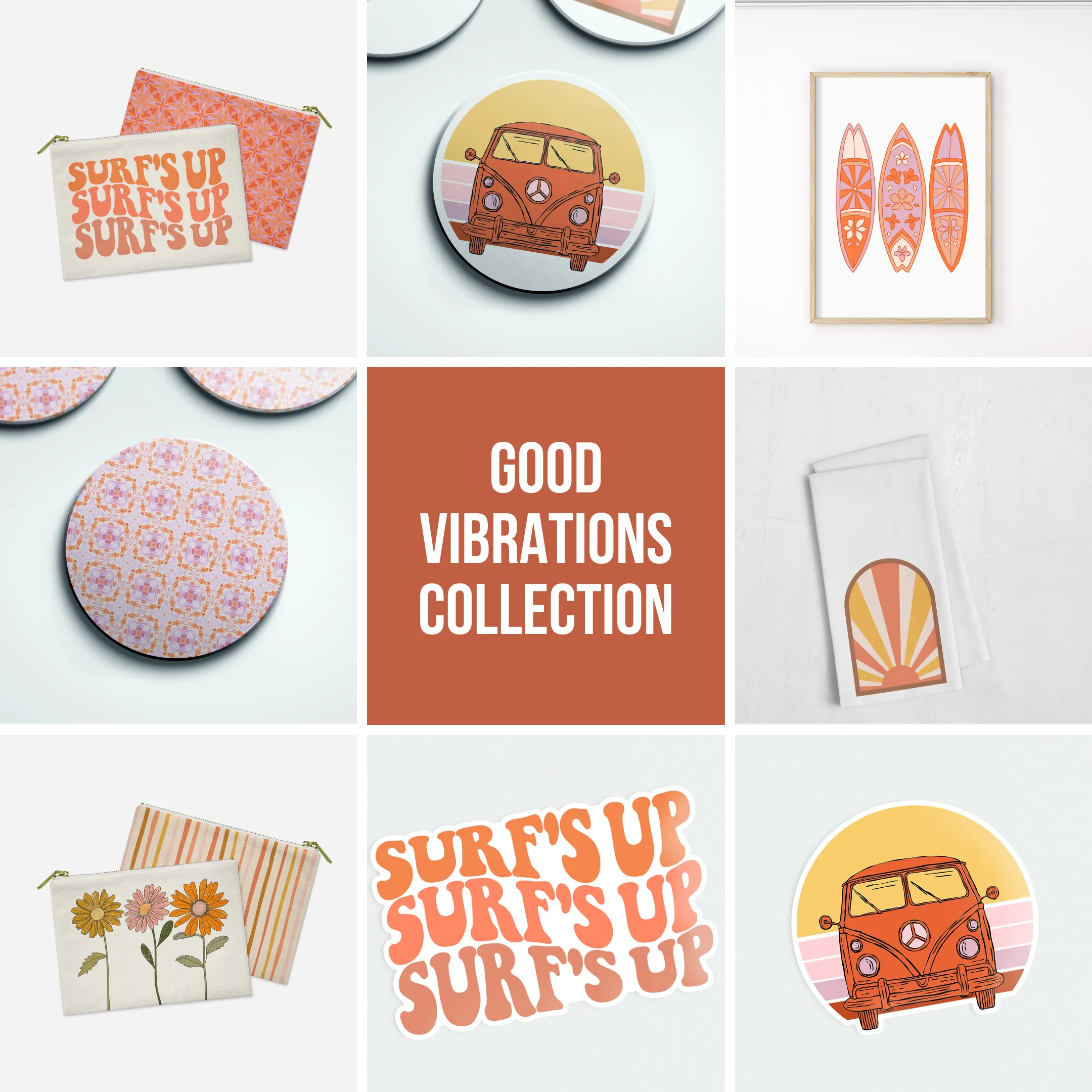 Retro Surfboard Stone Coasters - Set of 4 | Good Vibrations Collection