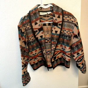 Retro Tapestry Cropped Jacket by Flashback 100% Cotton Aztec Print Neutral color