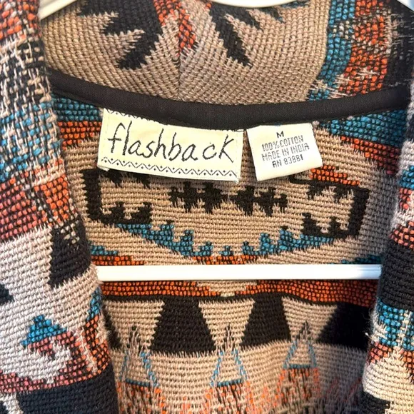 Retro Tapestry Cropped Jacket by Flashback 100% Cotton Aztec Print Neutral color