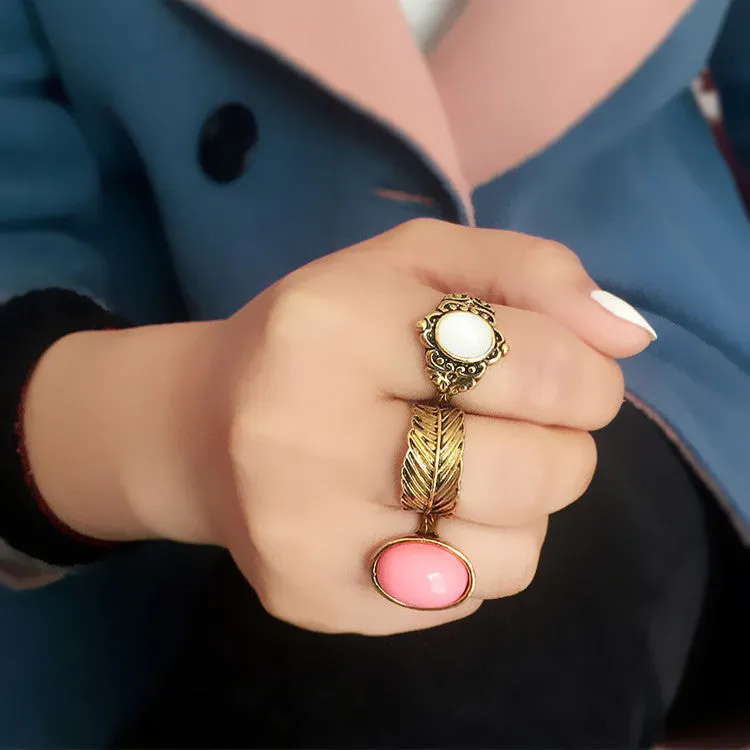 Ring Finger Set Ethnic Wind Carved Diamond Retro Gemstone Ring Seven-piece Set