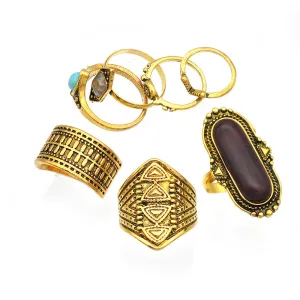 Ring Finger Set Ethnic Wind Carved Diamond Retro Gemstone Ring Seven-piece Set