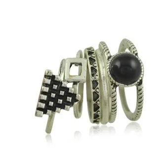 Ring Finger Set Ethnic Wind Carved Diamond Retro Gemstone Ring Seven-piece Set
