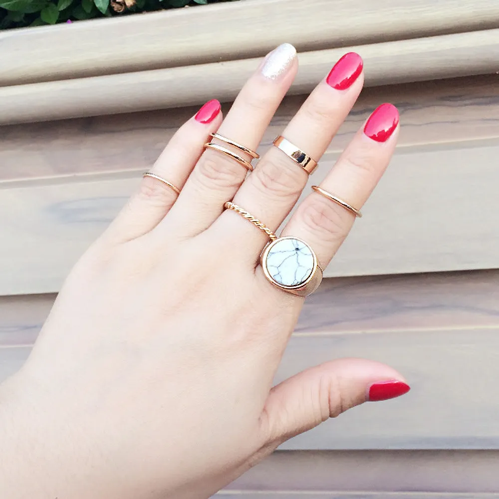 Ring Finger Set Ethnic Wind Carved Diamond Retro Gemstone Ring Seven-piece Set
