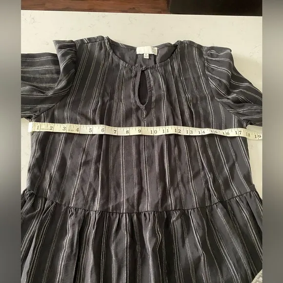 RO &amp; DE x Anthropologie Black &amp; Siver Metallic Peasant Boho Mini Dress.