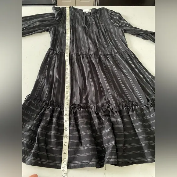 RO &amp; DE x Anthropologie Black &amp; Siver Metallic Peasant Boho Mini Dress.