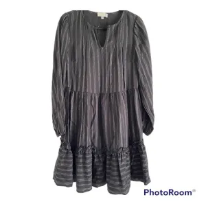 RO &amp; DE x Anthropologie Black &amp; Siver Metallic Peasant Boho Mini Dress.