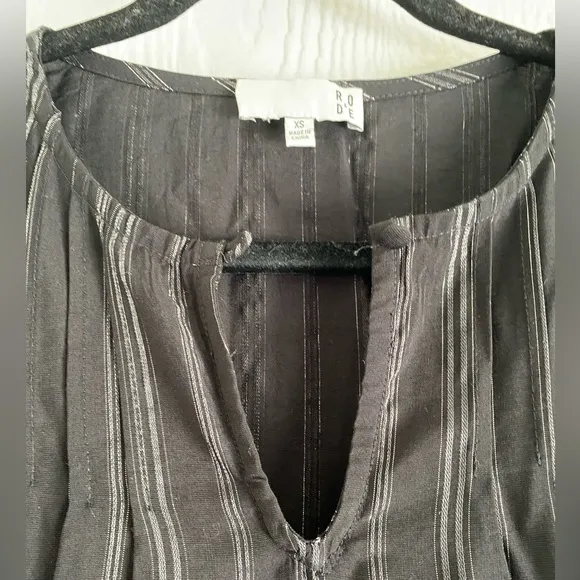 RO &amp; DE x Anthropologie Black &amp; Siver Metallic Peasant Boho Mini Dress.