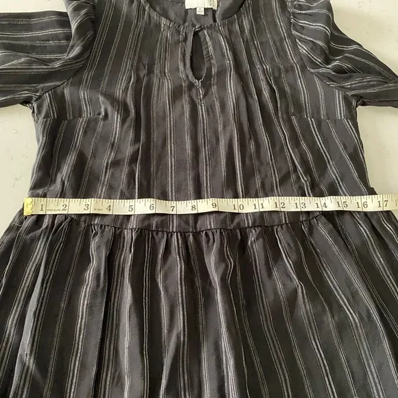 RO &amp; DE x Anthropologie Black &amp; Siver Metallic Peasant Boho Mini Dress.