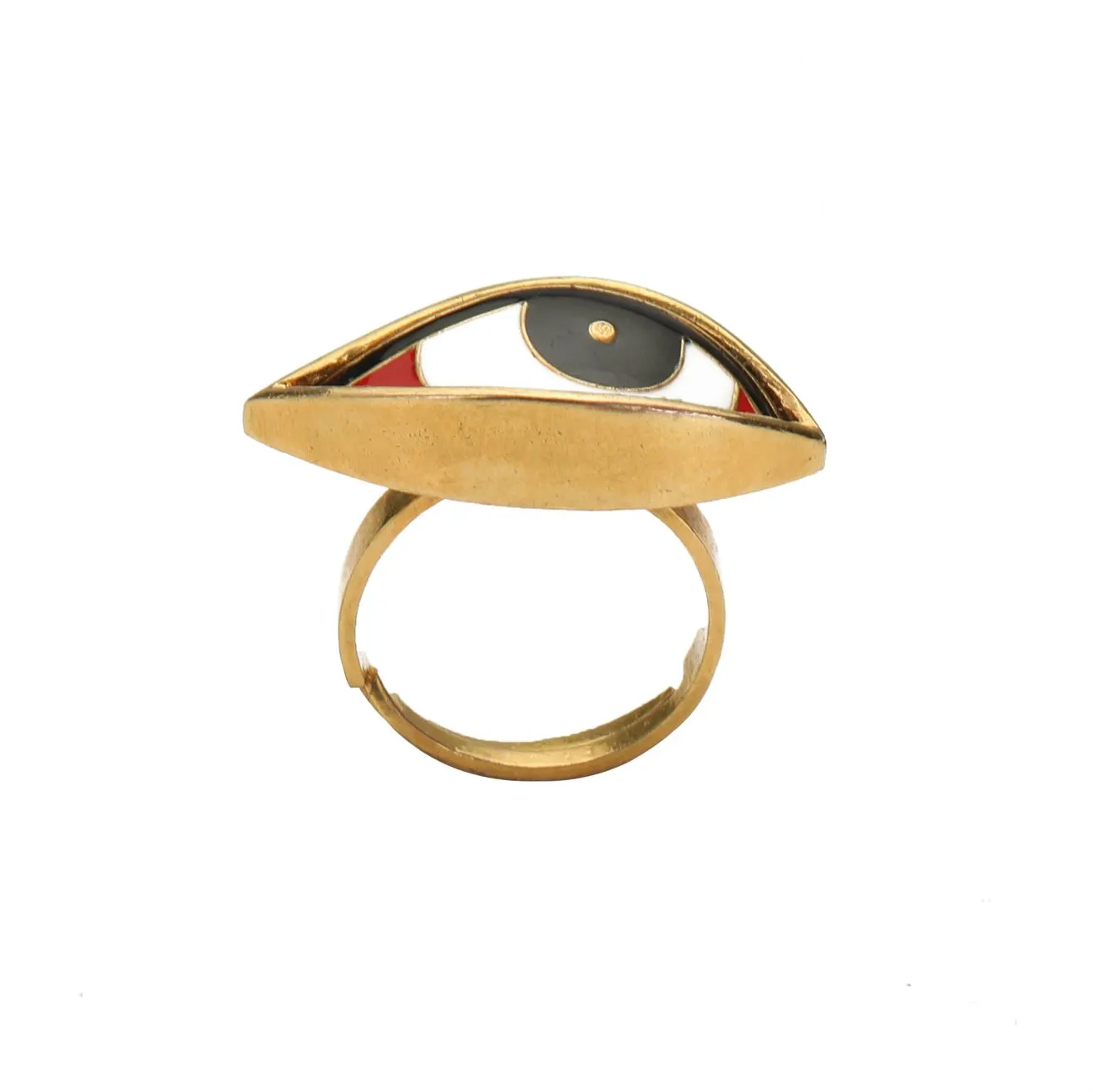 Roma Narsinghani Third eye ring Ring The piece is set in brass, hand enameled with 18KT gold finesse. Each piece is unique and handcrafted by our artisans. RNLOVE09