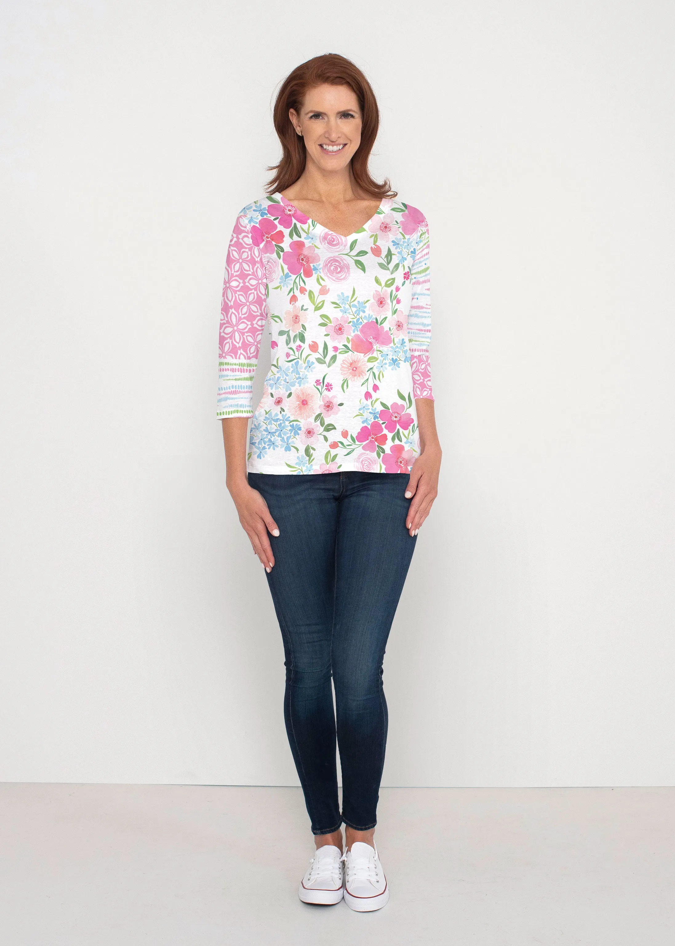 Rosie Dots (8053) ~ Signature 3/4 Sleeve V-Neck Top