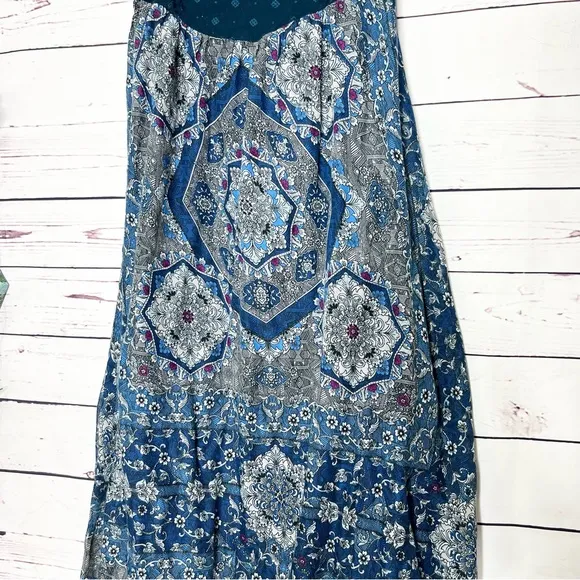 Roxy Super Nova Strapless Blue Print Maxi Dress Size Small