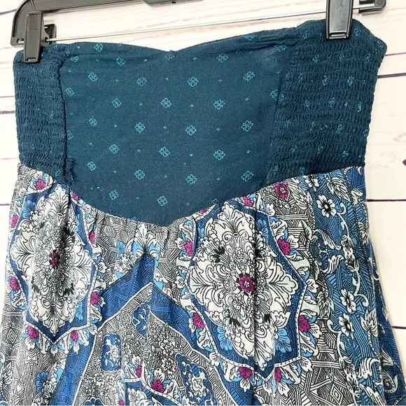 Roxy Super Nova Strapless Blue Print Maxi Dress Size Small